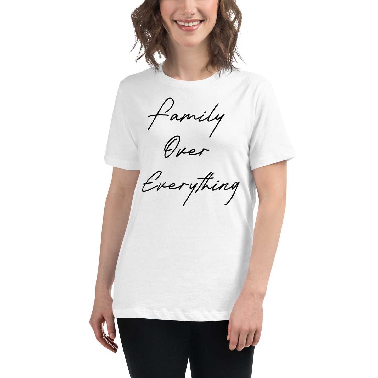 Family Over Everything White Motivational Women’s T-Shirt Lifestyle