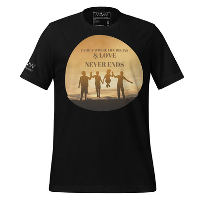Family Where Life Begins & Love Never Ends - Sunset Silhouette Black Motivational Men's T-Shirt