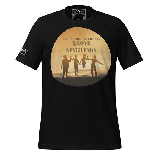 Family Where Life Begins & Love Never Ends - Sunset Silhouette Black Motivational Men's T-Shirt