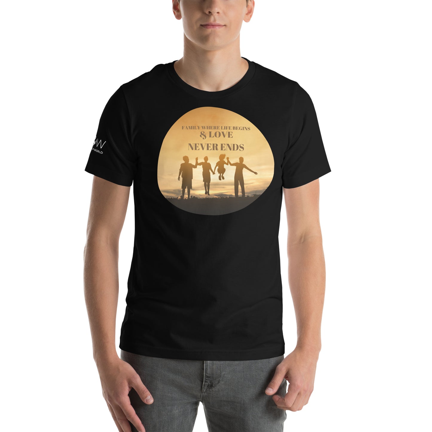 Family Where Life Begins & Love Never Ends - Sunset Silhouette Black Motivational Men's T-Shirt Lifestyle