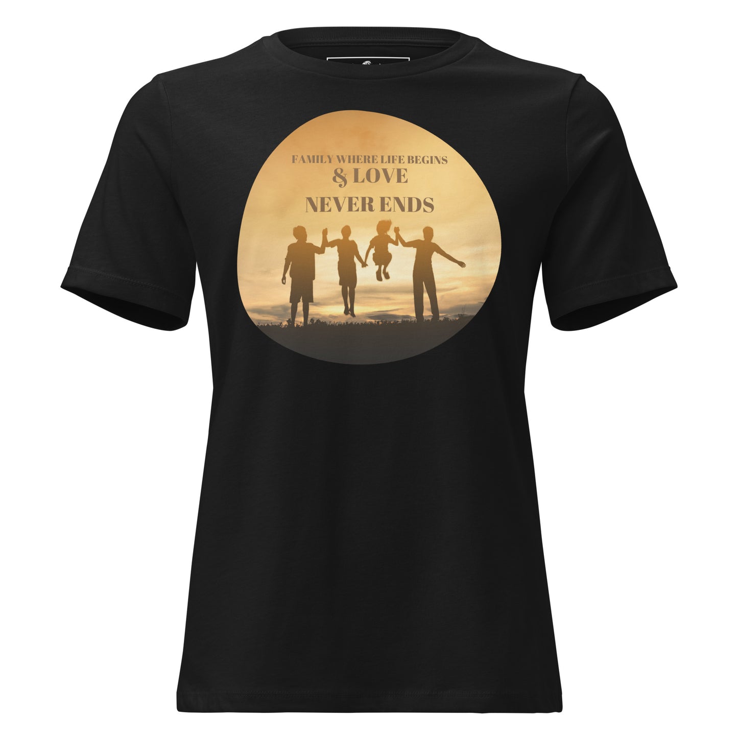 Family Where Life Begins & Love Never Ends - Sunset Silhouette Black Motivational Women’s T-Shirt