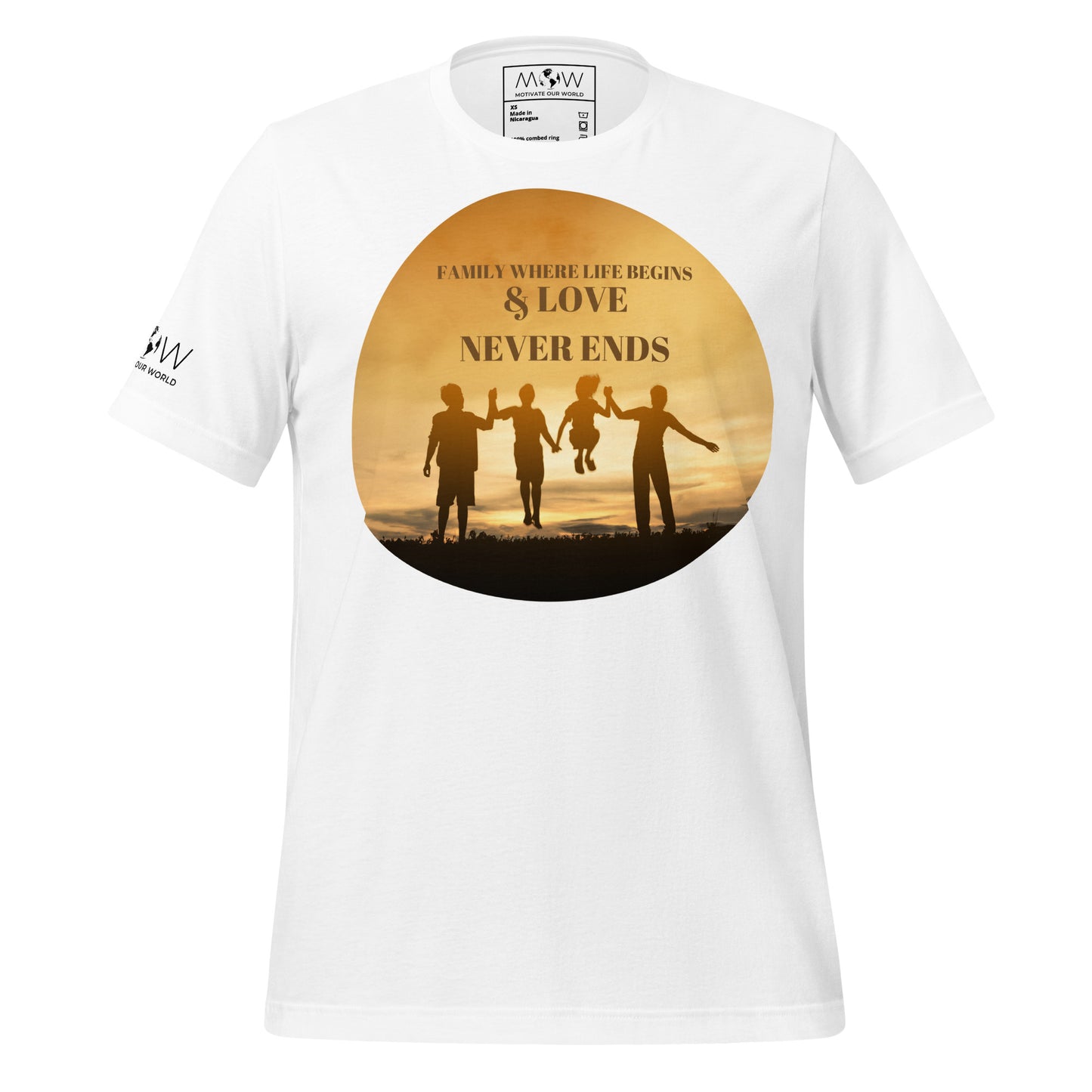 Family Where Life Begins & Love Never Ends - Sunset Silhouette White Motivational Men's T-Shirt