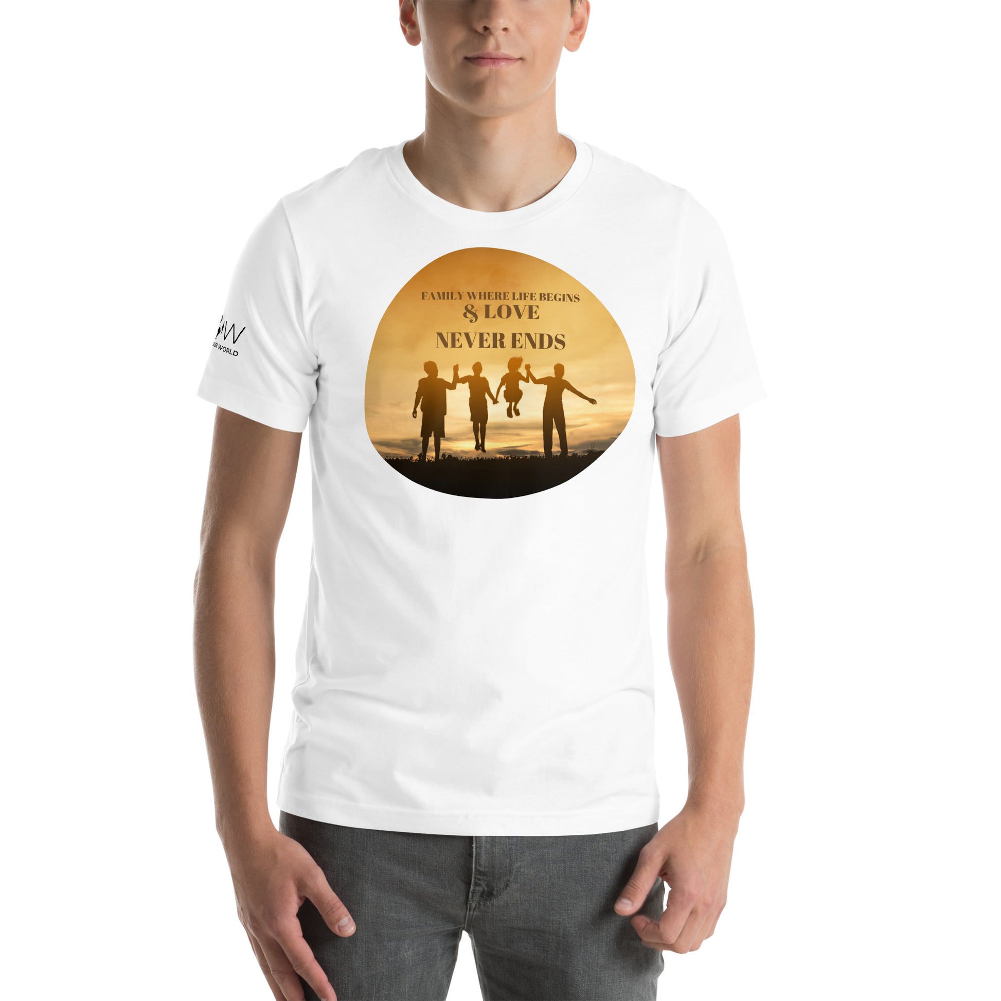 Family Where Life Begins & Love Never Ends - Sunset Silhouette White Motivational Men's T-Shirt