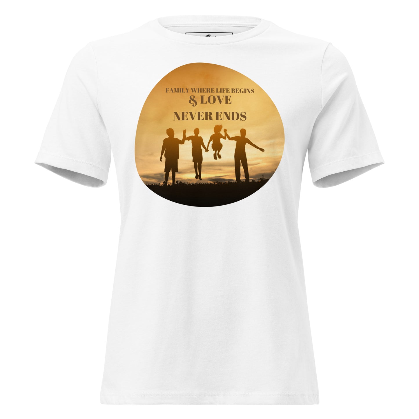 Family Where Life Begins & Love Never Ends - Sunset Silhouette White Motivational Women’s T-Shirt