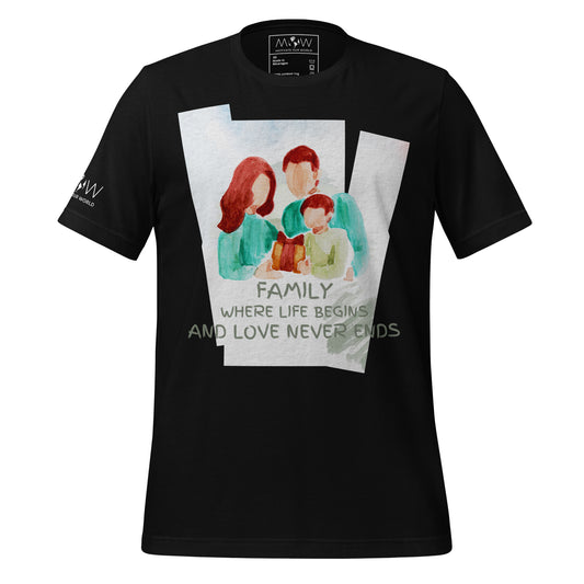 Family: Where Life Begins & Love Never Ends -  Watercolor Edition Black Motivational Men's T-Shirt