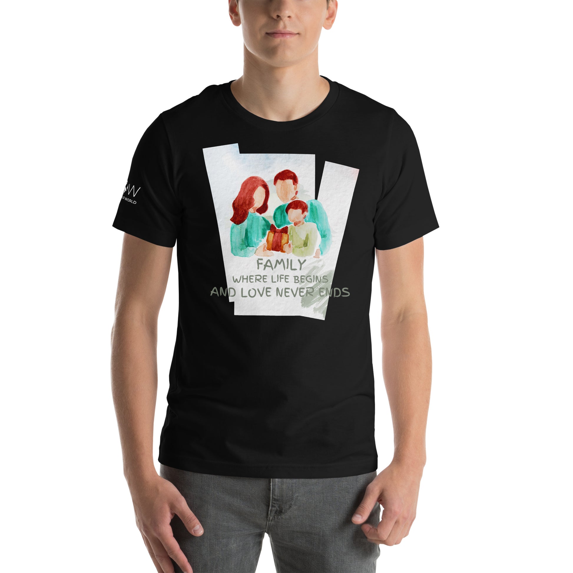 Family: Where Life Begins & Love Never Ends -  Watercolor Edition Black Motivational Men's T-Shirt