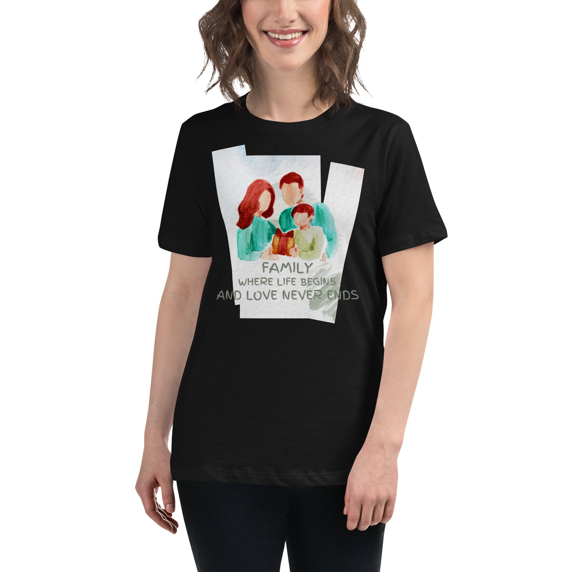 Family: Where Life Begins & Love Never Ends -  Watercolor Edition Black Motivational Women’s T-Shirt Lifestyle