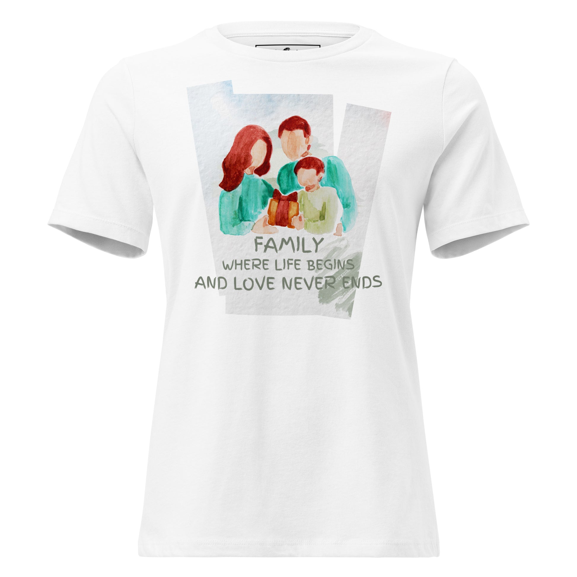 Family: Where Life Begins & Love Never Ends -  Watercolor Edition White Motivational Women’s T-Shirt