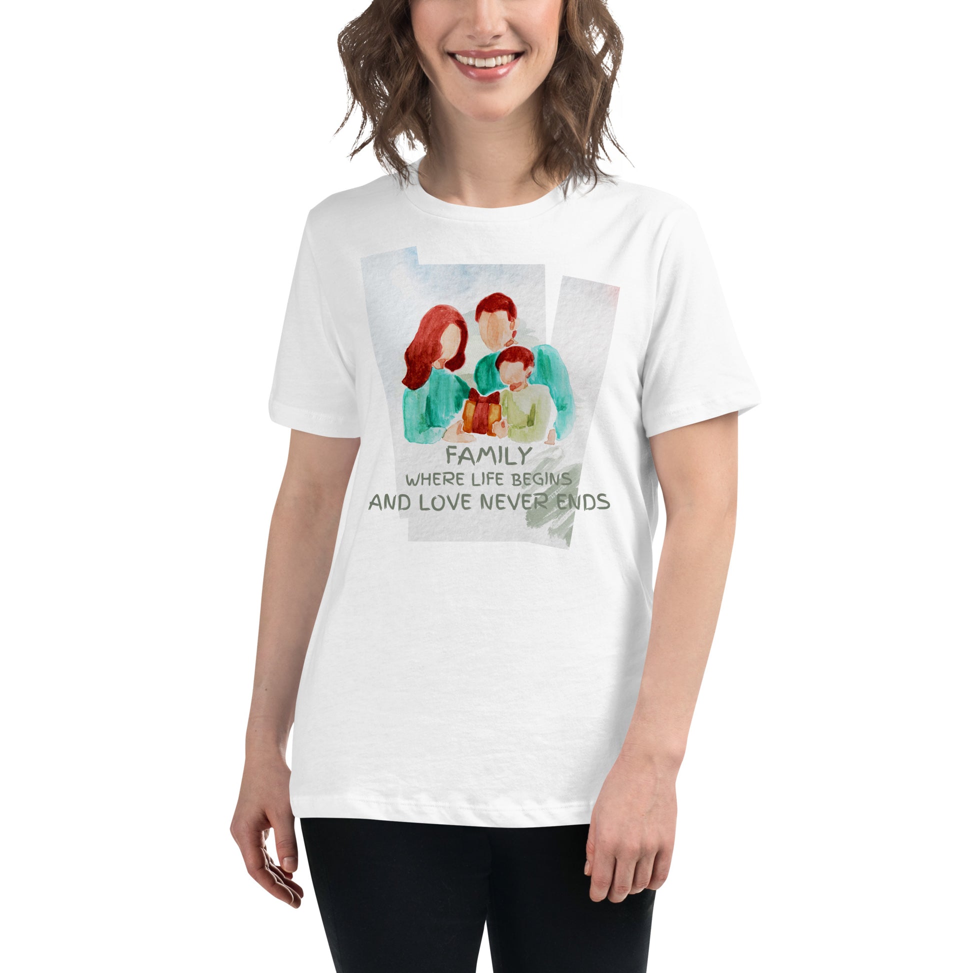 Family: Where Life Begins & Love Never Ends -  Watercolor Edition White Motivational Women’s T-Shirt Lifestyle