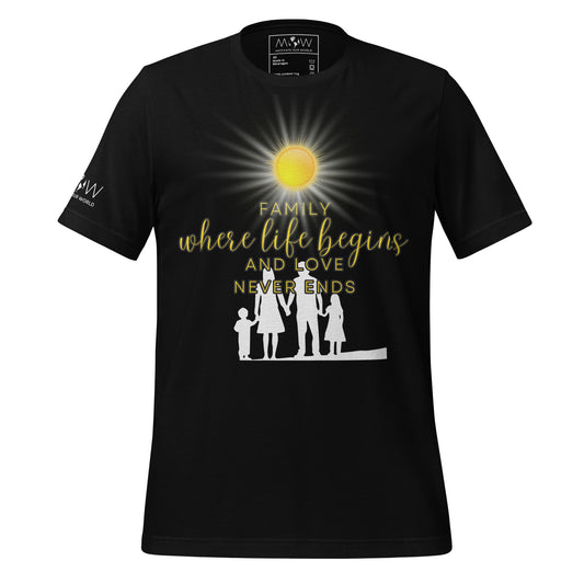 Family: Where Life Begins and Love Never Ends - Black Motivational Men's T-Shirt
