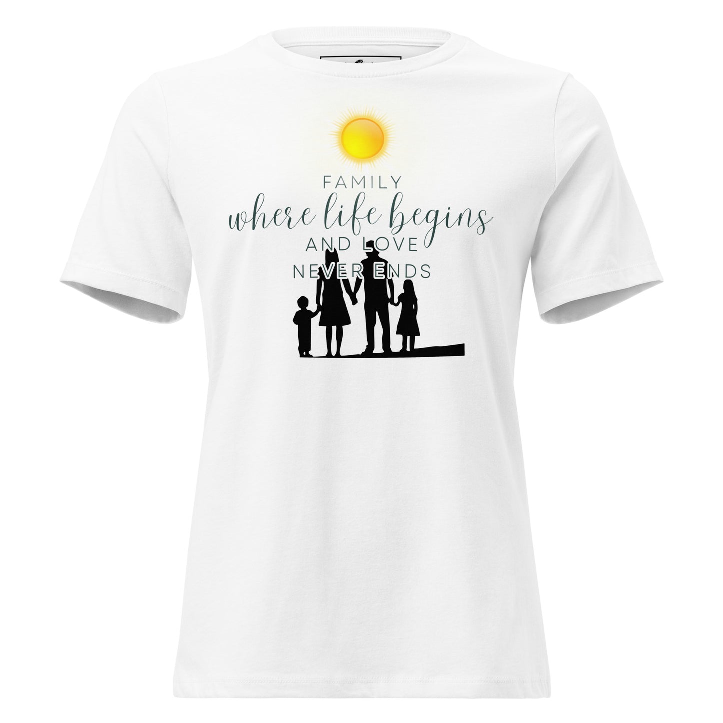 Family: Where Life Begins and Love Never Ends - White Motivational Women’s T-Shirt