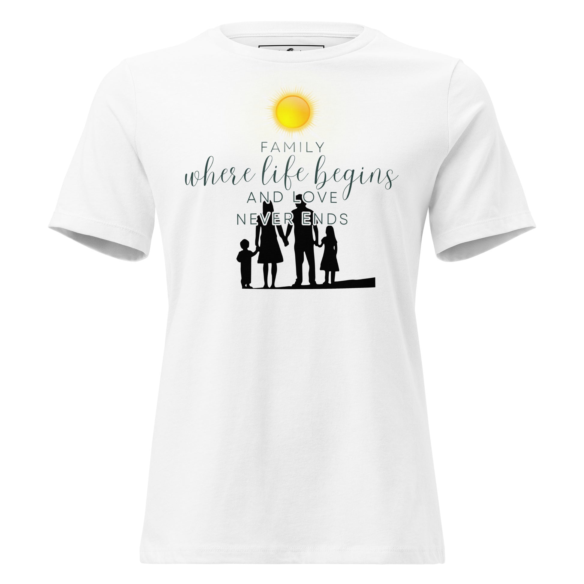 Family: Where Life Begins and Love Never Ends - White Motivational Women’s T-Shirt