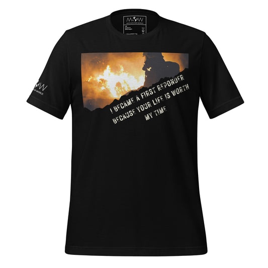 Firefighter Flame Edition – Your Life Is Worth My Time Black Motivational Men's T-Shirt