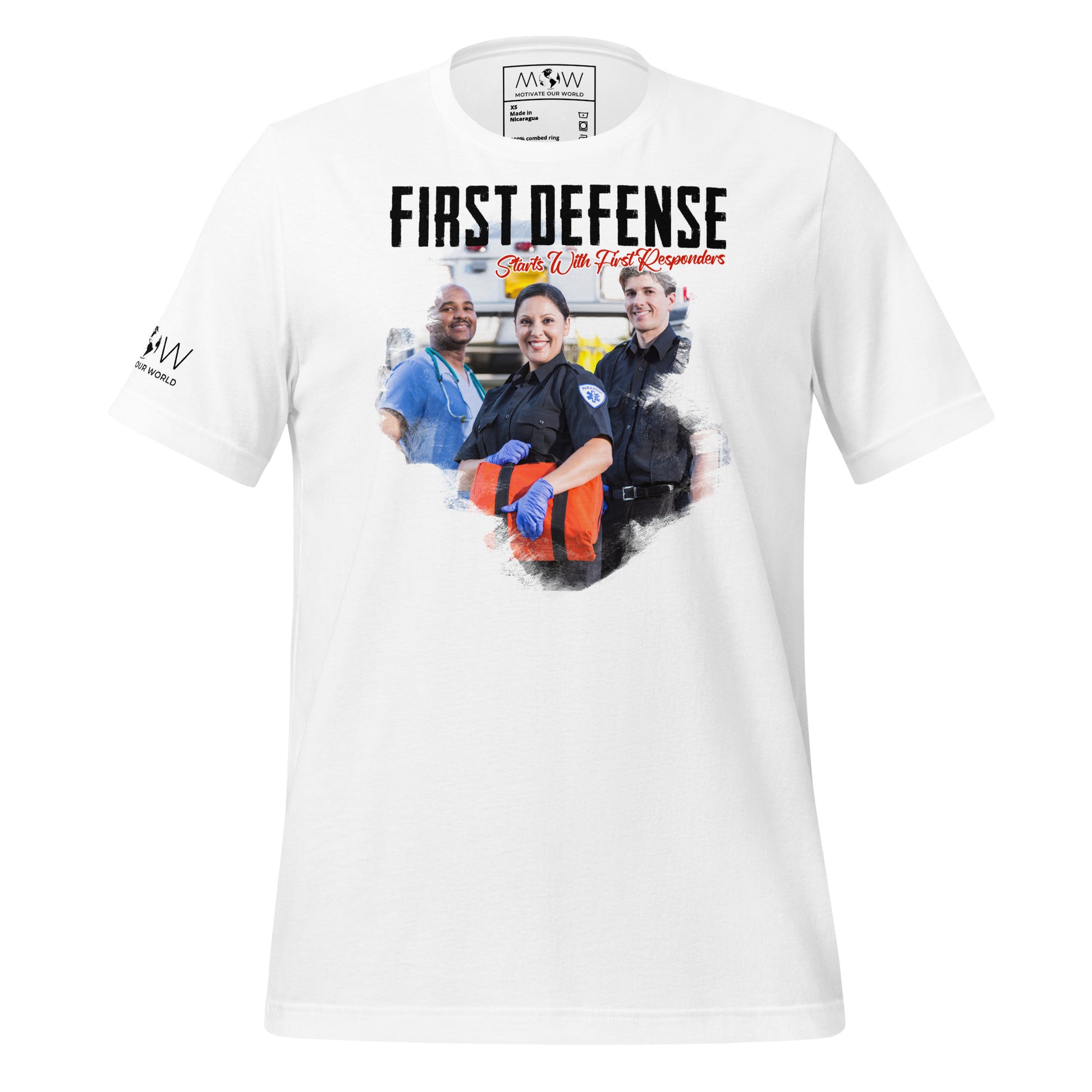 First Defense Starts with First Responders II White Motivational Men's T-Shirt