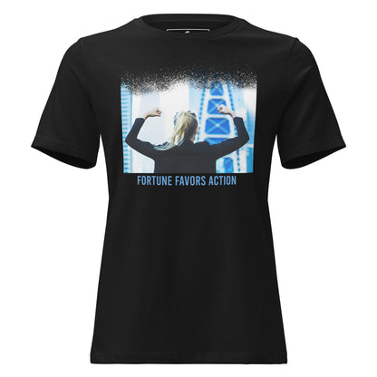 Fortune Favors Action II Black Motivational Women’s T-Shirt