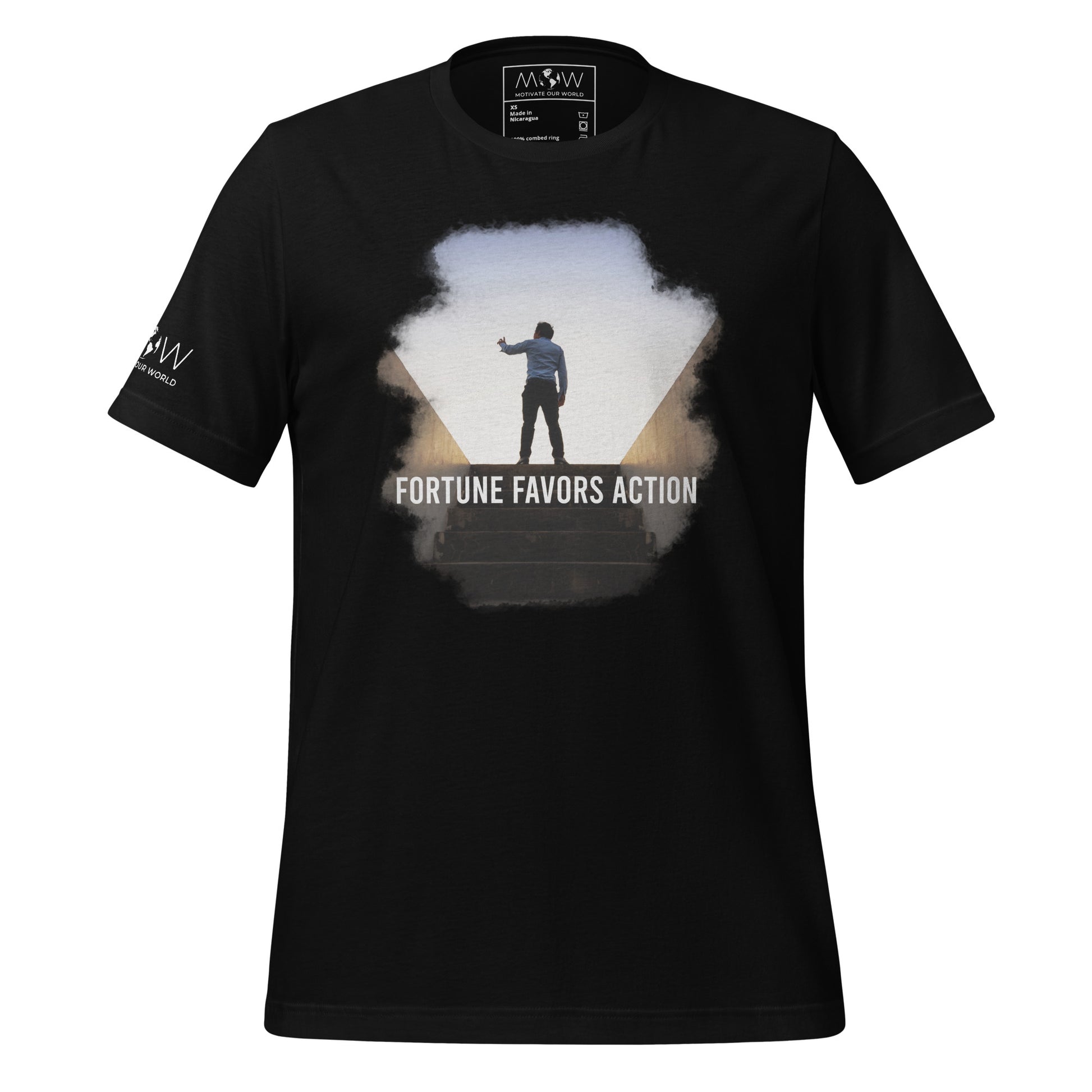 Fortune Favors Action II Men's Motivational Black T-Shirt