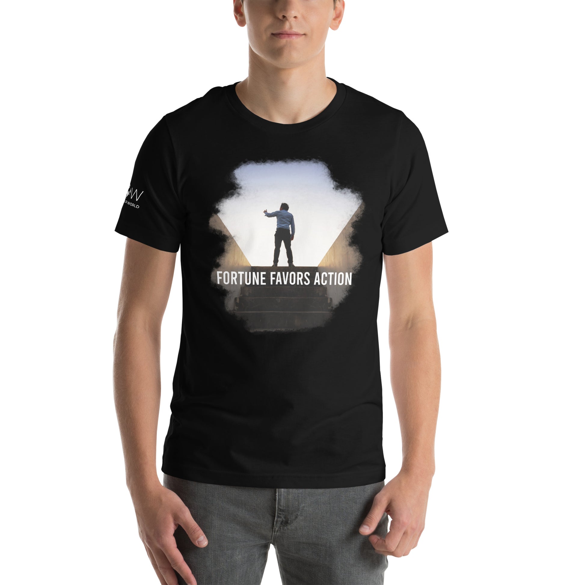Fortune Favors Action II Men's Motivational Black T-Shirt