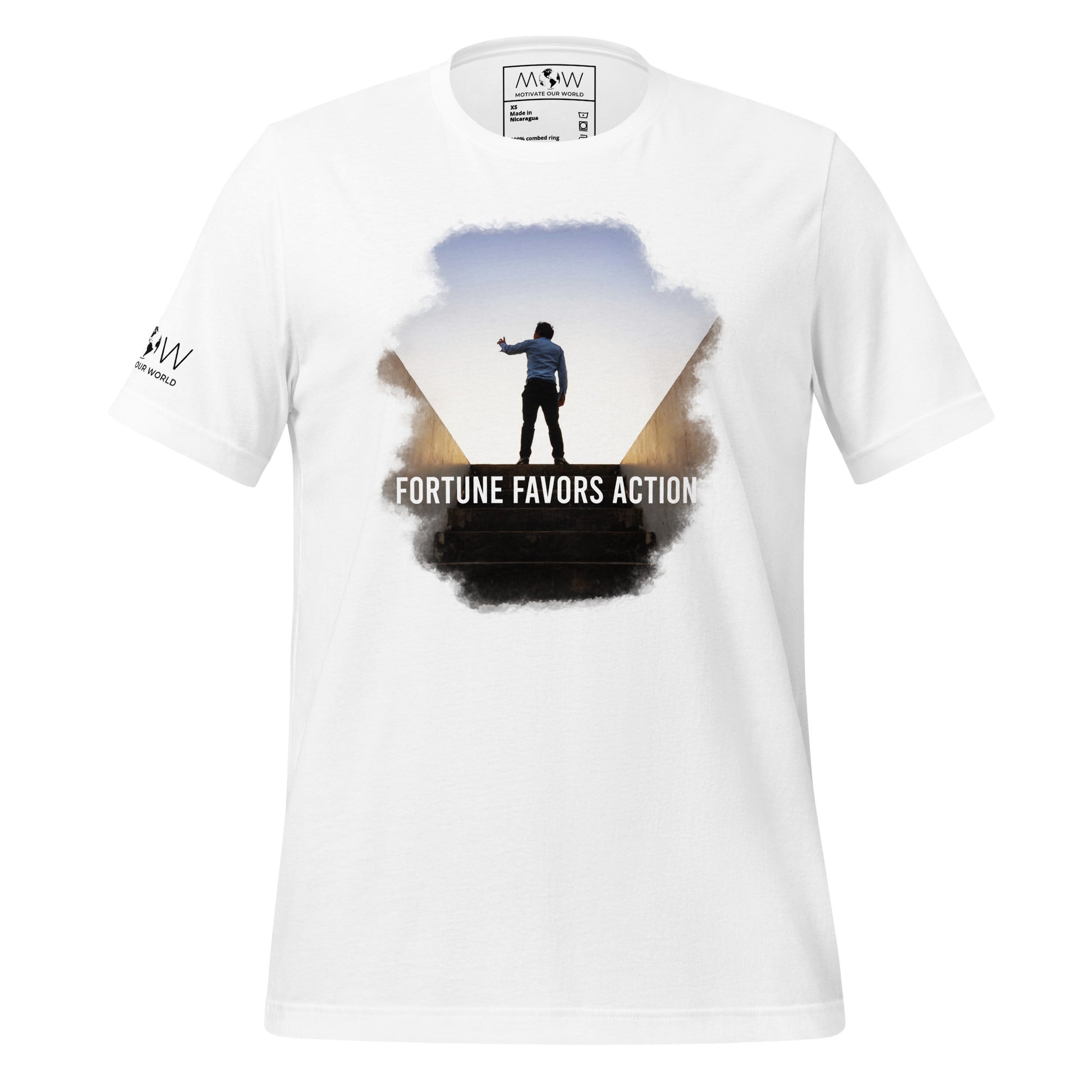 Fortune Favors Action II Men's Motivational White T-Shirt
