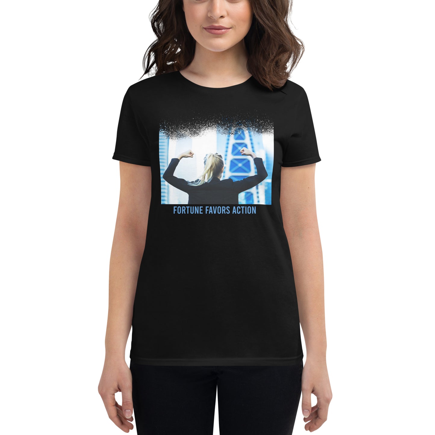 Fortune Favors Action II Women’s Motivational Black T-Shirt