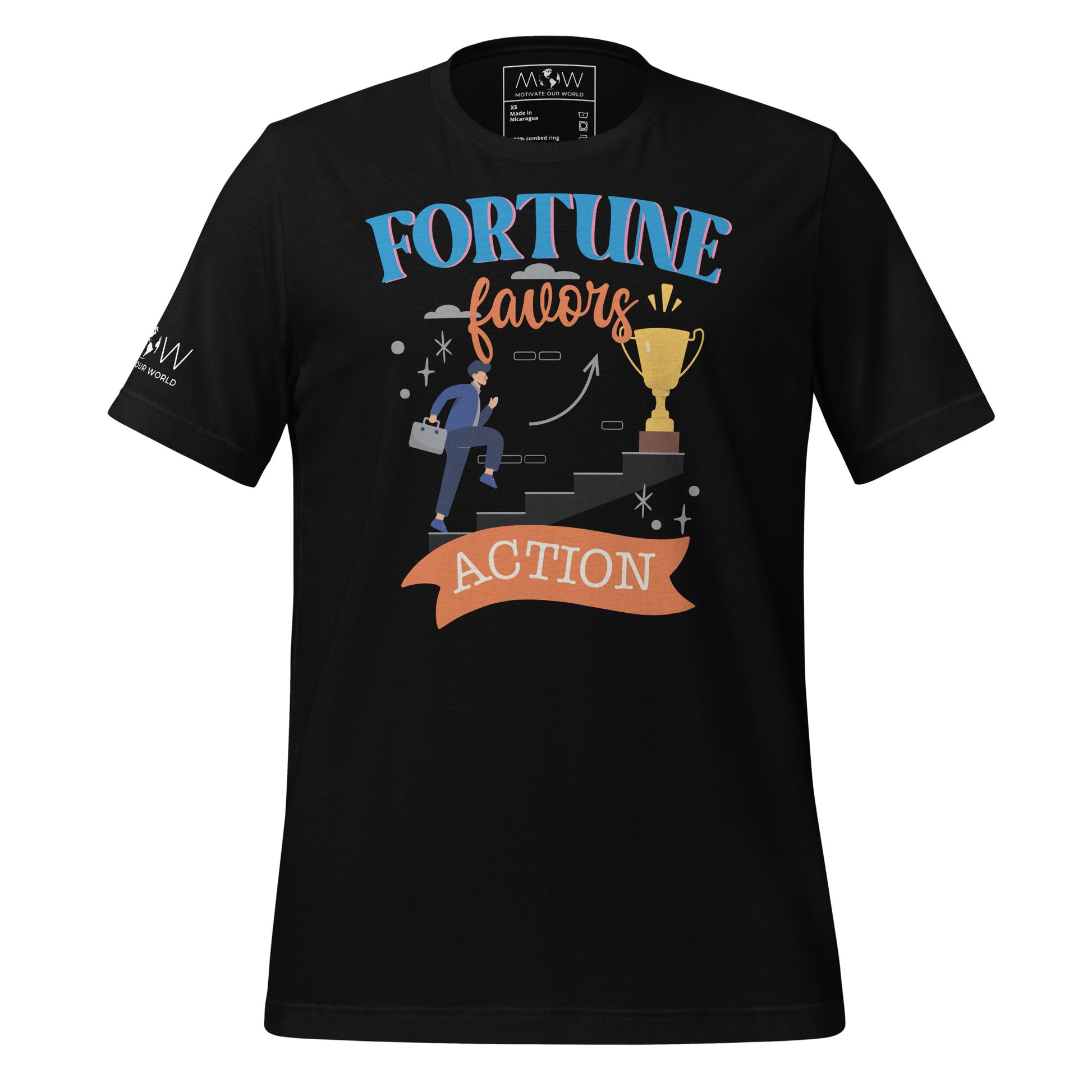 Fortune Favors Action Men's Motivational Black T-Shirt