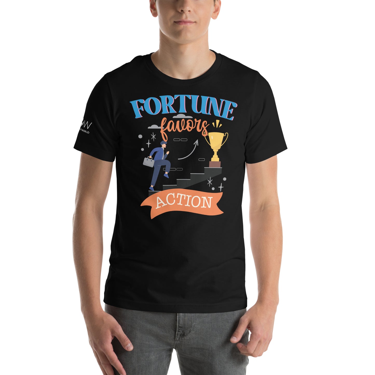 Fortune Favors Action Men's Motivational Black T-Shirt