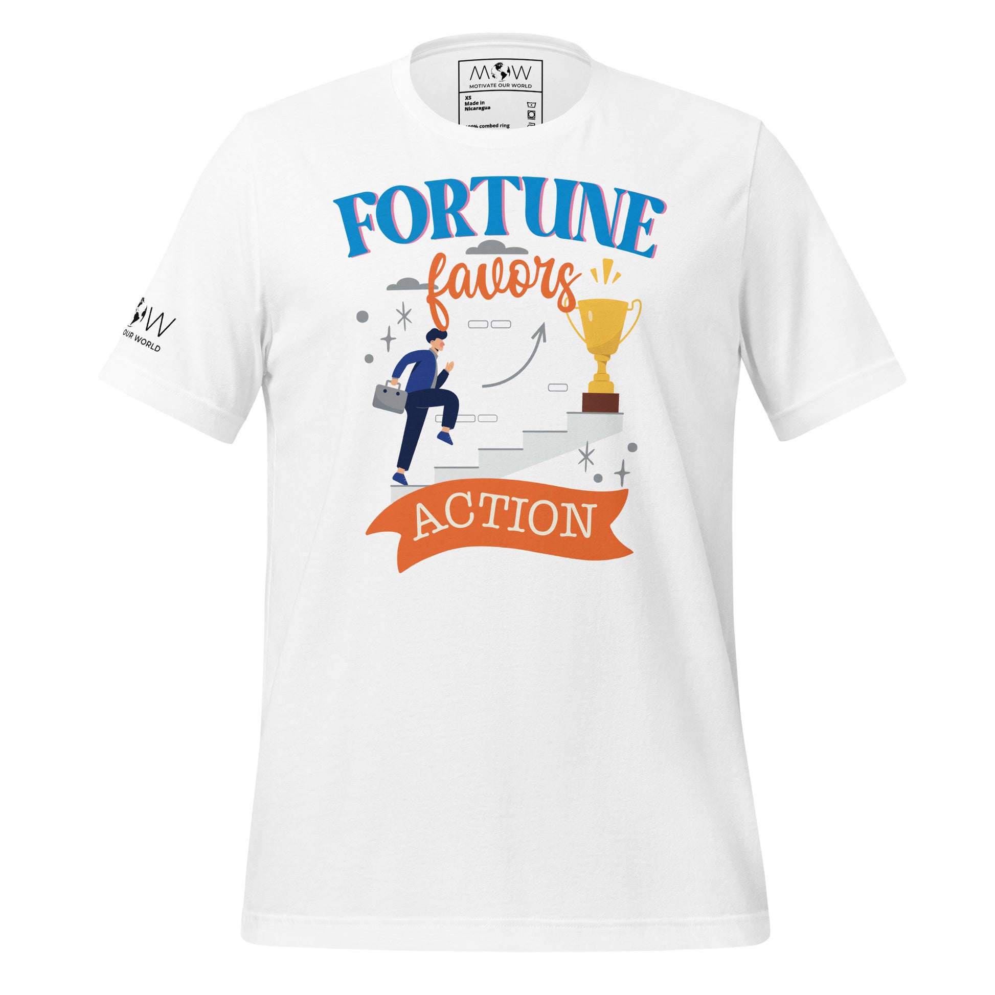 Fortune Favors Action Men's Motivational White T-Shirt
