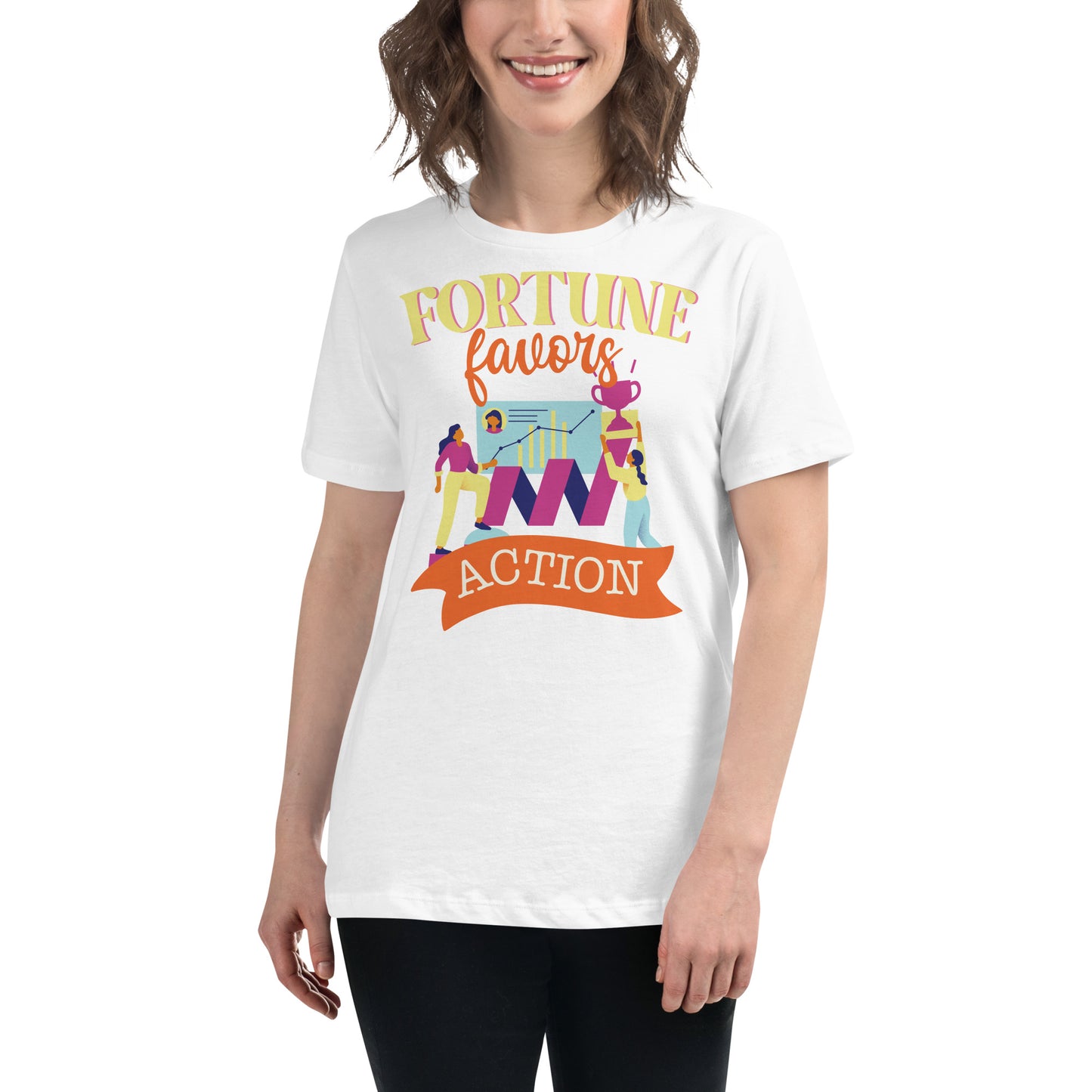 Fortune Favors Action White Motivational Women’s T-Shirt Lifestyle