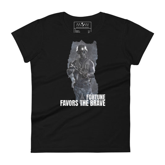 Fortune Favors the Brave III Women's  Motivational Black T-Shirt