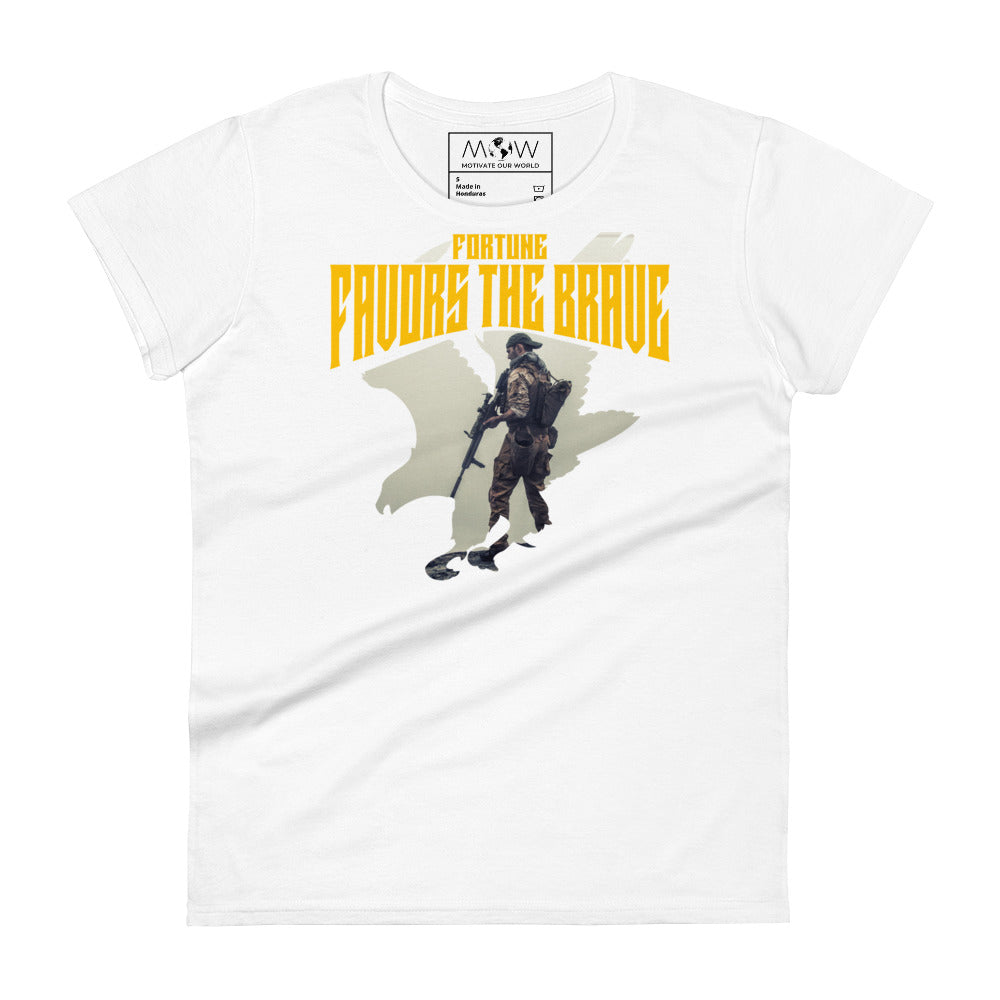 Fortune Favors the Brave II Women's  Motivational White T-Shirt