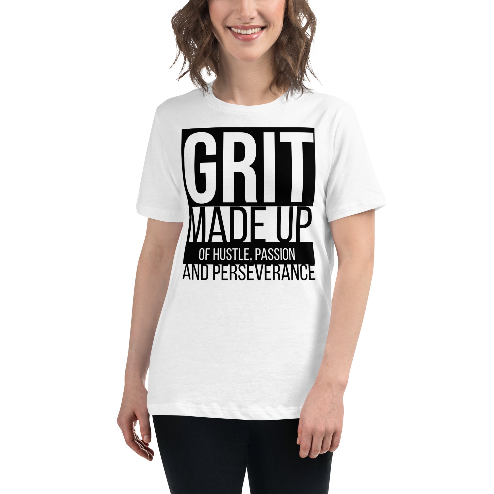 GRIT White Motivational Women’s T-Shirt Lifestyle