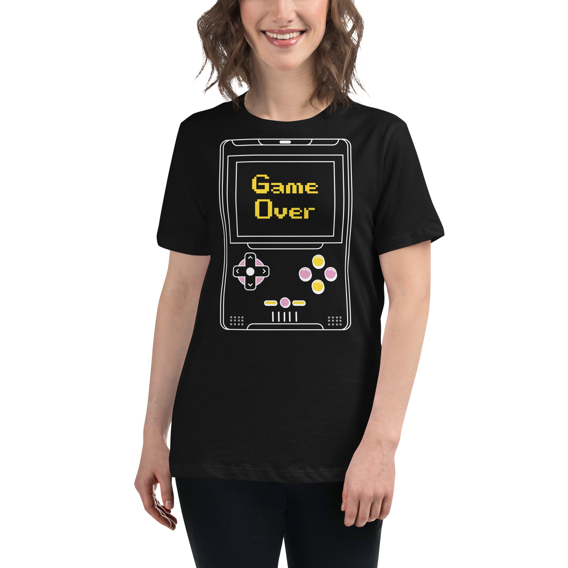 Game Over Handheld Console – Retro Gamer Black Motivational Women’s T-Shirt Lifestyle