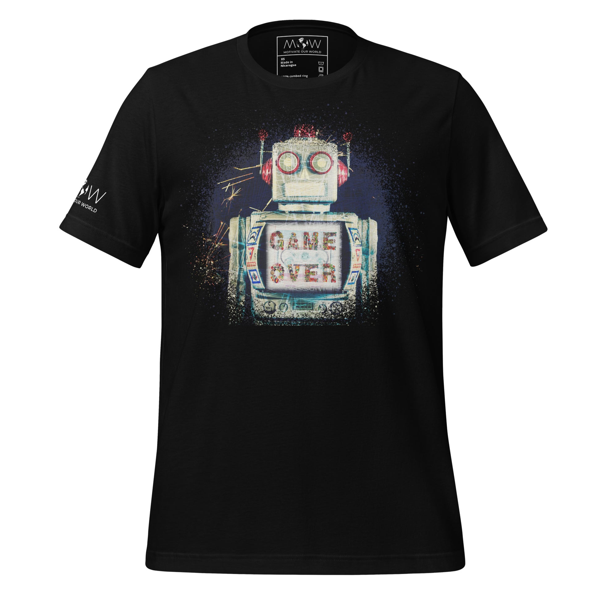 "Game Over" Retro Robot Black Motivational Men's T-Shirt