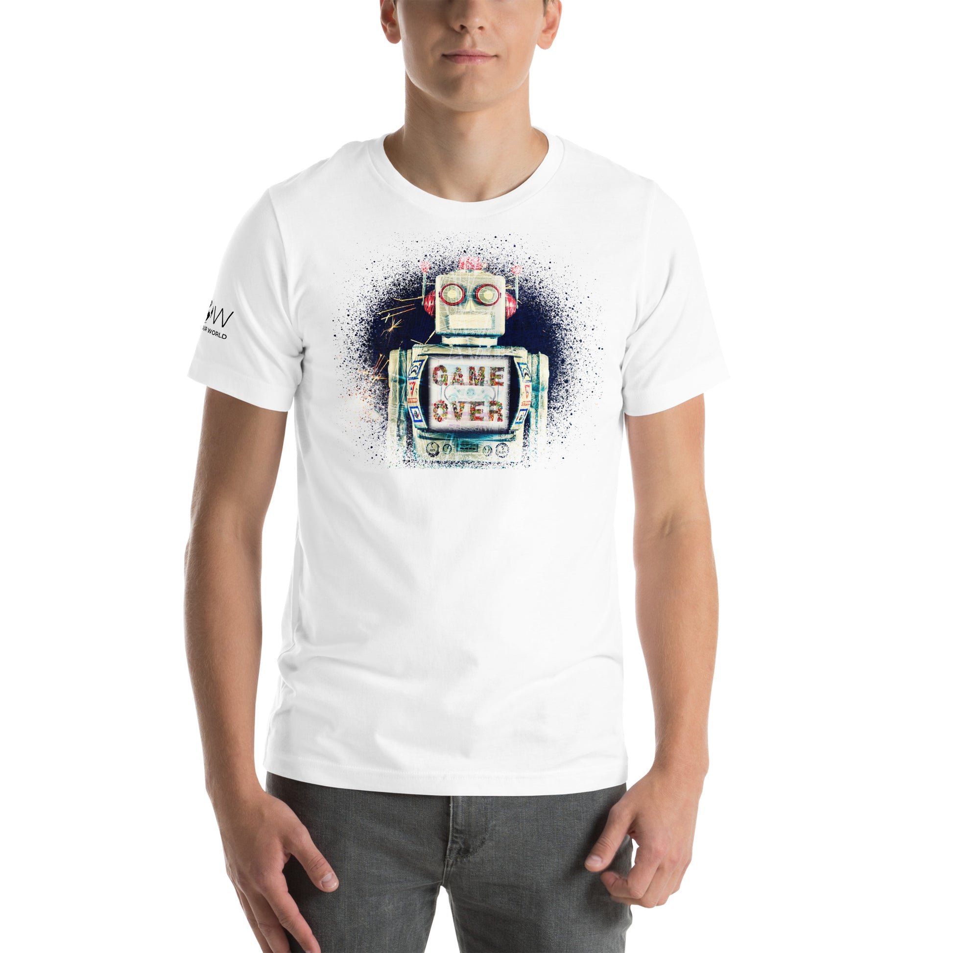 "Game Over" Retro Robot White Motivational Men's T-Shirt Lifestyle
