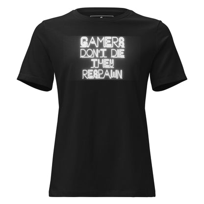 Gamers Don’t Die – Minimal Pixel Art Gaming Black Motivational Women’s T-Shirt