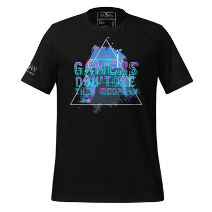 Gamers Don’t Die, They Respawn - Futuristic Glitch Black Motivational Men's T-Shirt
