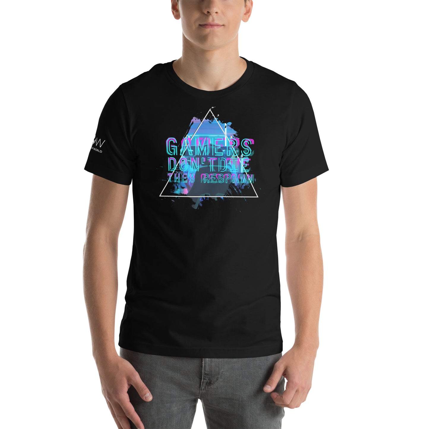 Gamers Don’t Die, They Respawn - Futuristic Glitch Black Motivational Men's T-Shirt Lifestyle