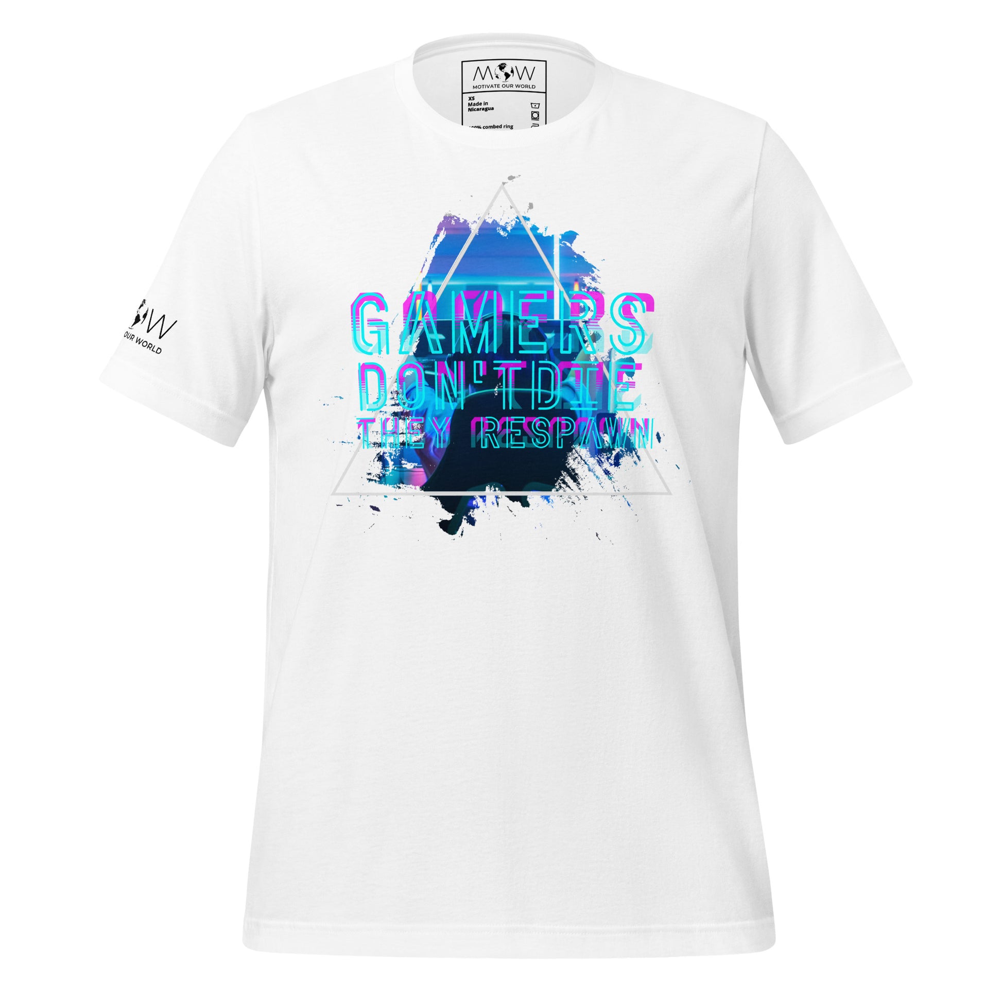 Gamers Don’t Die, They Respawn - Futuristic Glitch White Motivational Men's T-Shirt