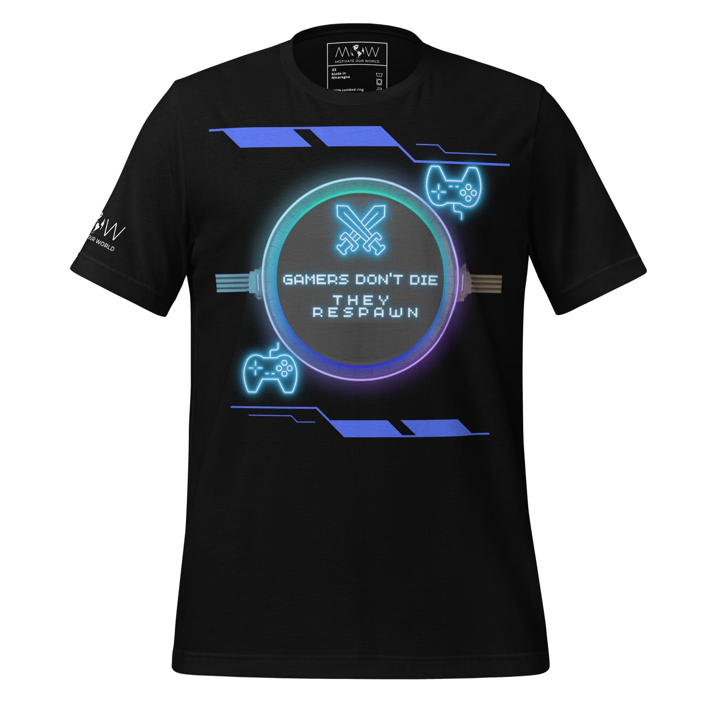Gamers Don't Die, They Respawn - Neon Black Motivational Men's T-Shirt