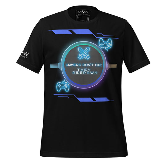 Gamers Don't Die, They Respawn - Neon Black Motivational Men's T-Shirt