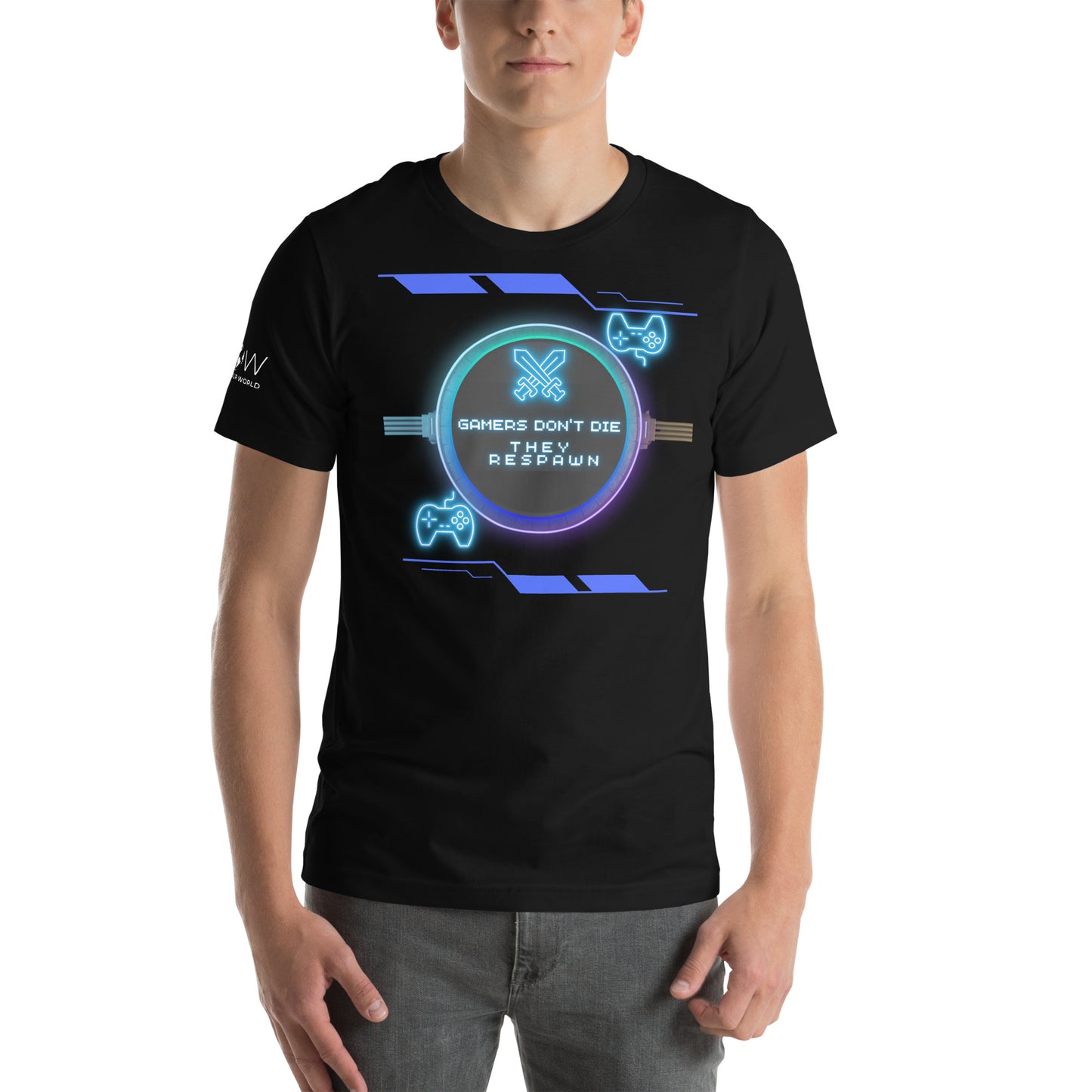 Gamers Don't Die, They Respawn - Neon Black Motivational Men's T-Shirt