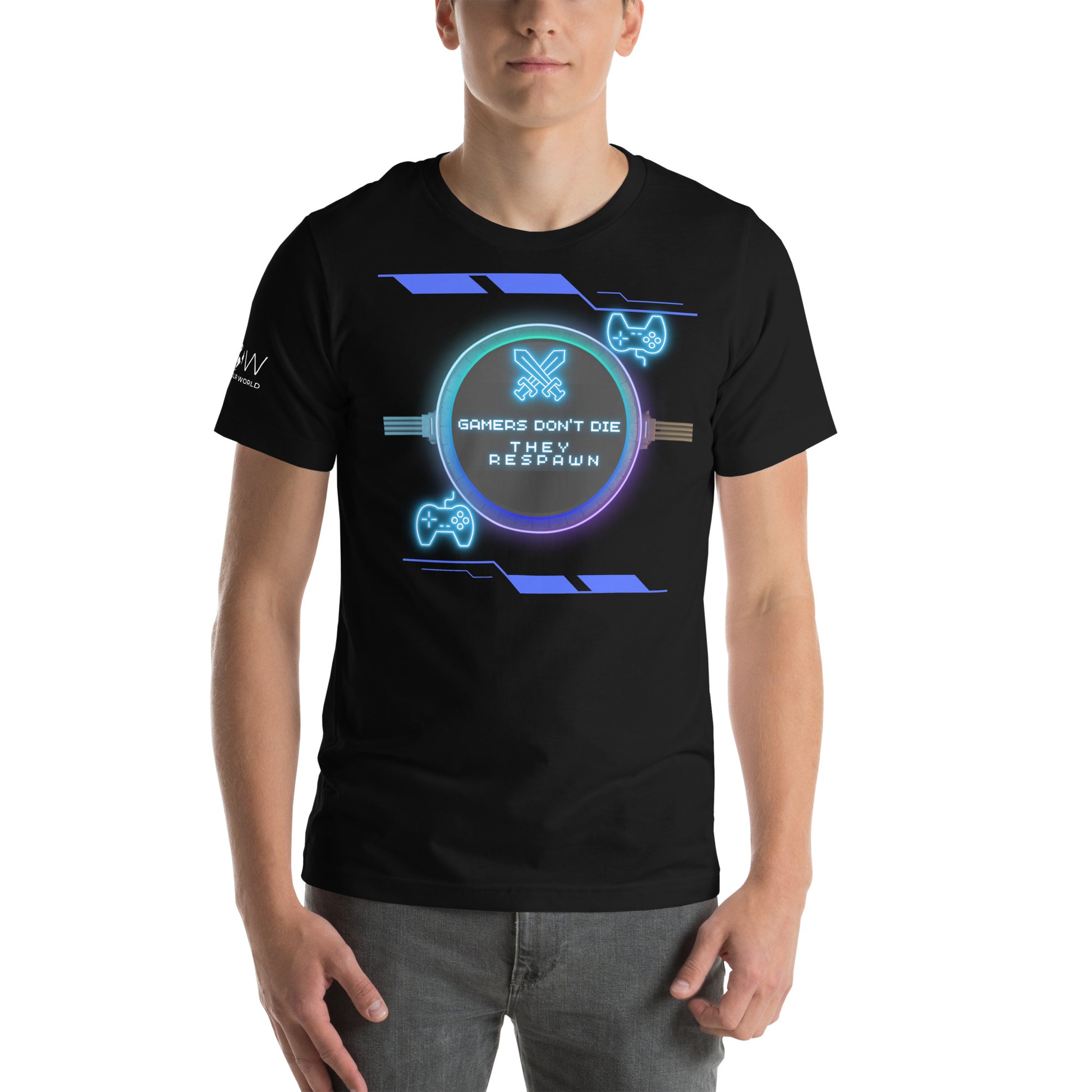 Gamers Don't Die, They Respawn - Neon Black Motivational Men's T-Shirt