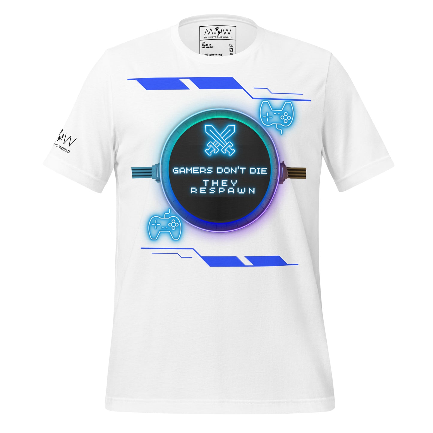 Gamers Don't Die, They Respawn - Neon White Motivational Men's T-Shirt