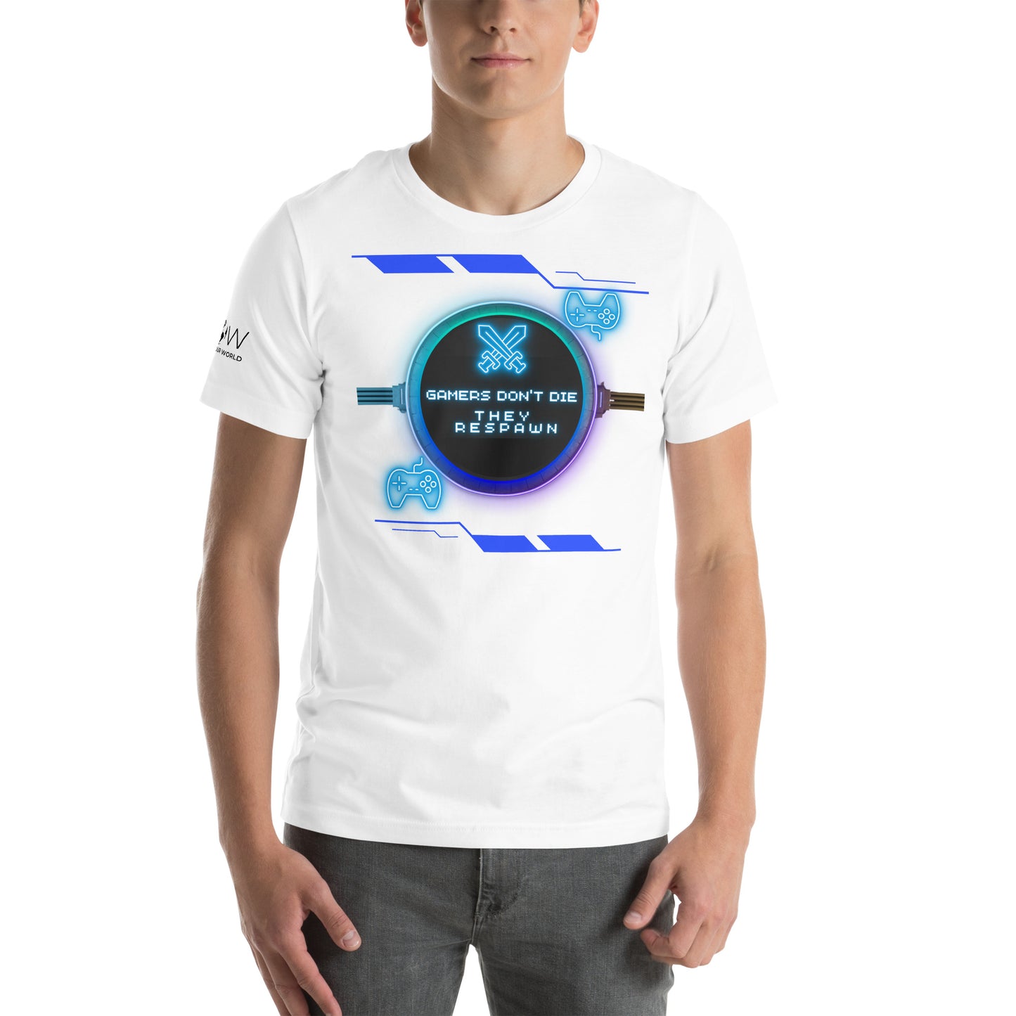Gamers Don't Die, They Respawn - Neon White Motivational Men's T-Shirt