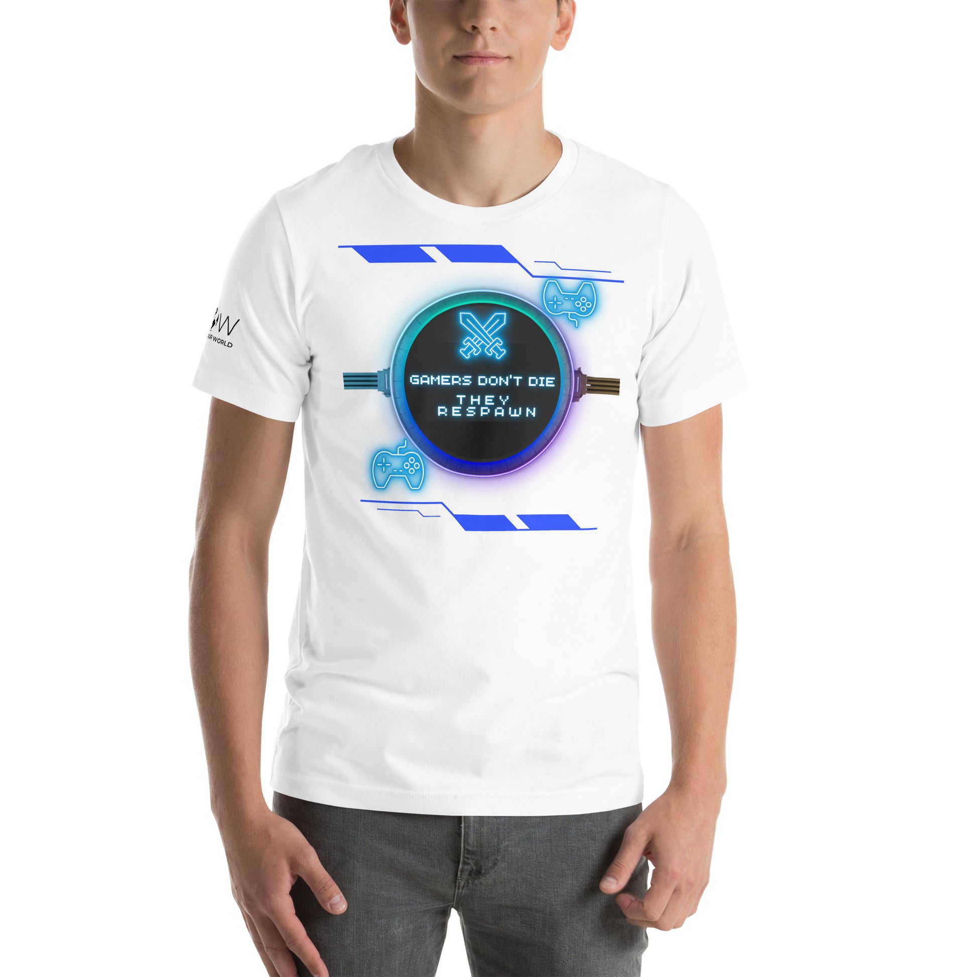 Gamers Don't Die, They Respawn - Neon White Motivational Men's T-Shirt