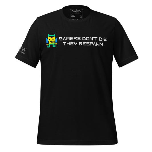 Gamers Don’t Die, They Respawn - Pixelated Hero Black Motivational Men's T-Shirt