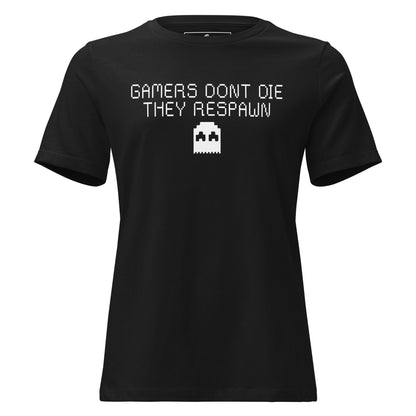 Gamers Don’t Die, They Respawn Classic Pixel Art Black Motivational Women’s T-Shirt