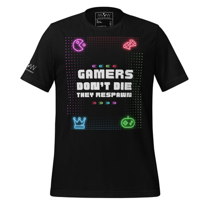 Gamers Don’t Die They Respawn – Neon Pixel Gamer Black Motivational Men's T-Shirt