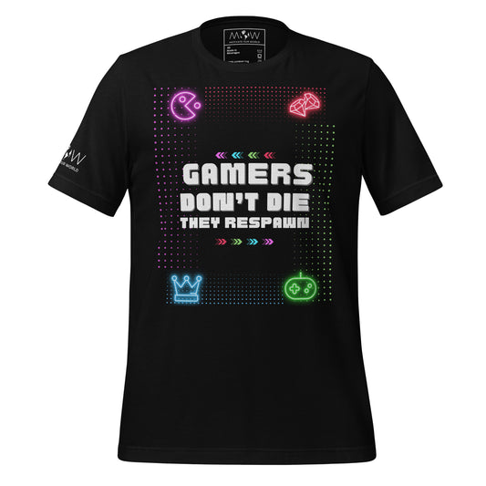 Gamers Don’t Die They Respawn – Neon Pixel Gamer Black Motivational Men's T-Shirt