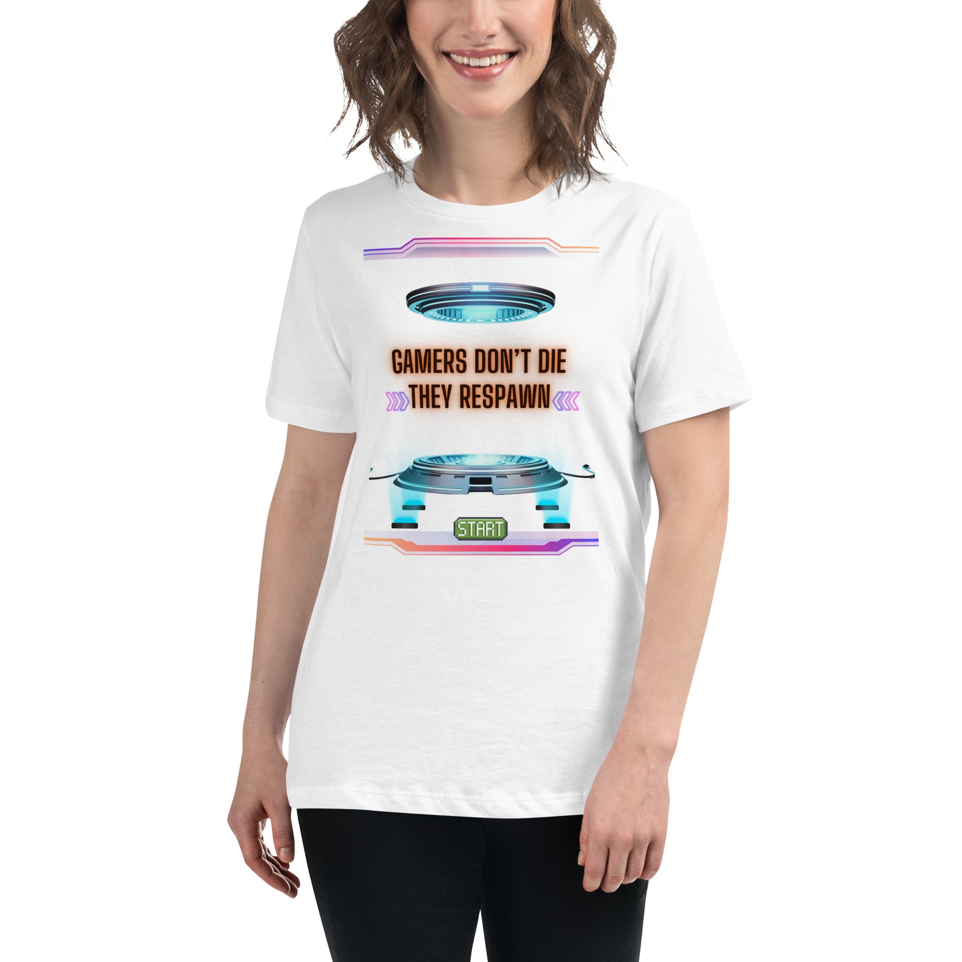 Gamers Don’t Die White Motivational Women’s T-Shirt Lifestyle