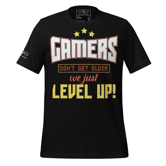 Gamers Level Up Black Motivational Men's T-Shirt